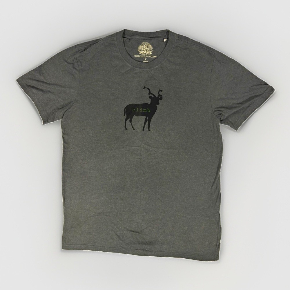 prAna Men's Gray "Climb" Graphic Logo T-Shirt Short Sleeve Crew Neck L